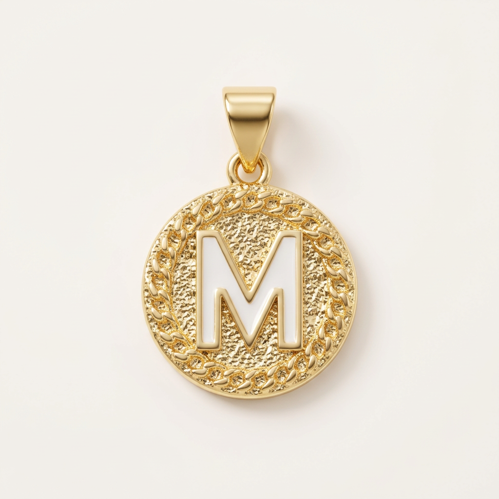 14K Gold Filled Enamel Initial M Pendant