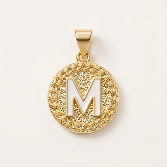 14K Gold Filled Enamel Initial M Pendant