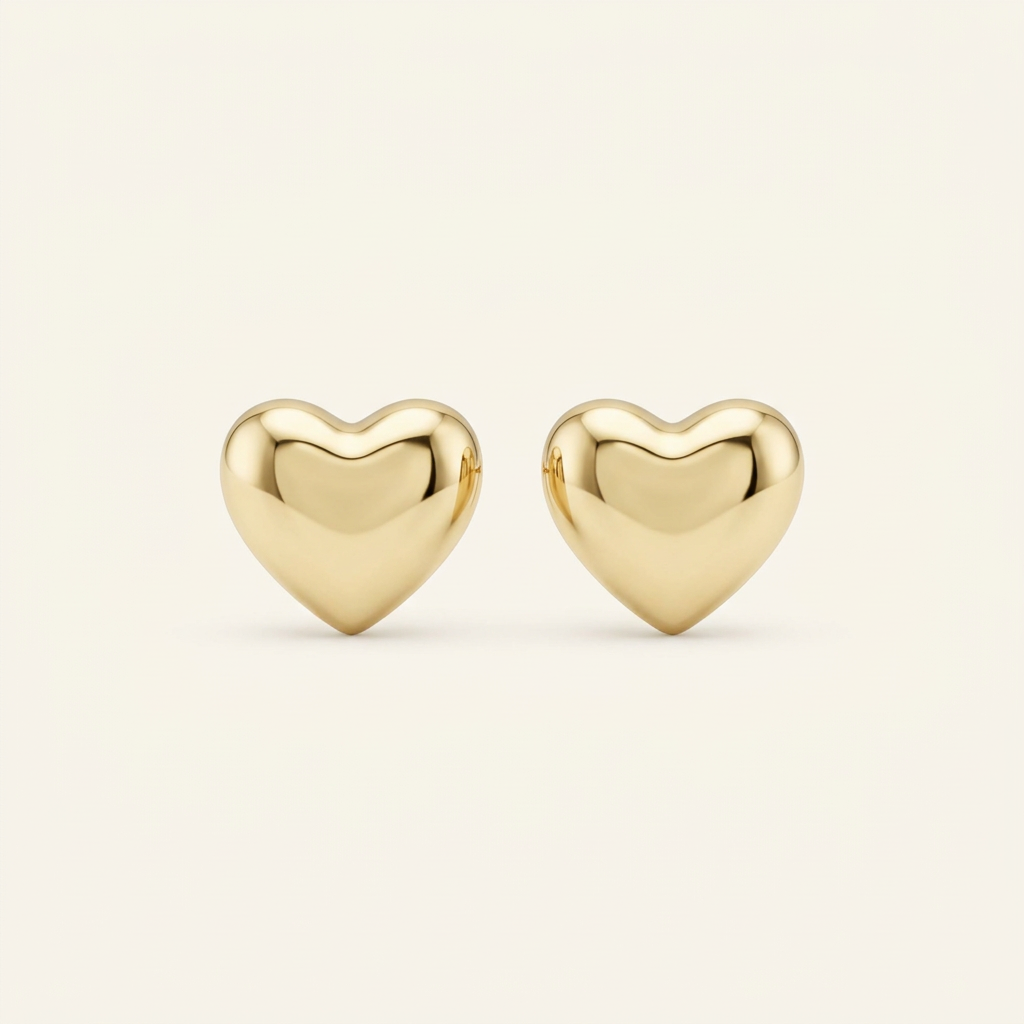 14K Polished Gold Filled Heart Stud Earrings