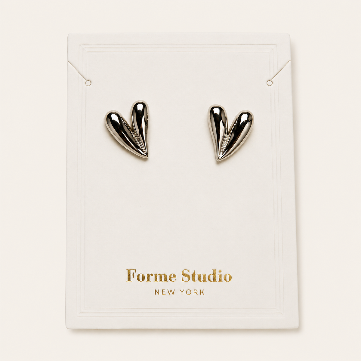Rhodium Sculptural Heart Stud Earrings