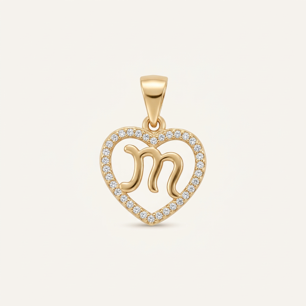 14K Gold Filled Heart Pendant w/ Script M