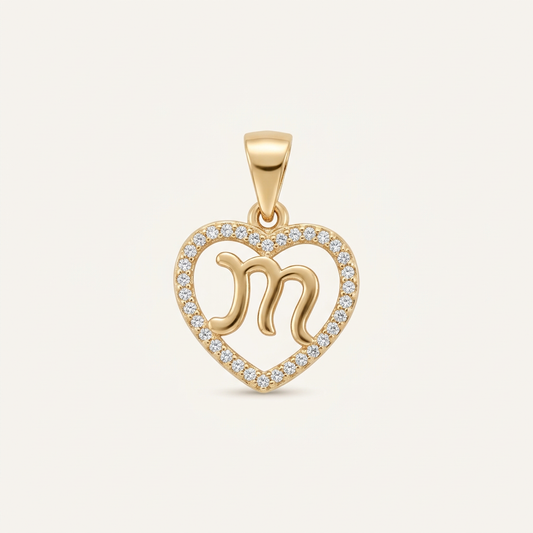 14K Gold Filled Heart Pendant w/ Script M