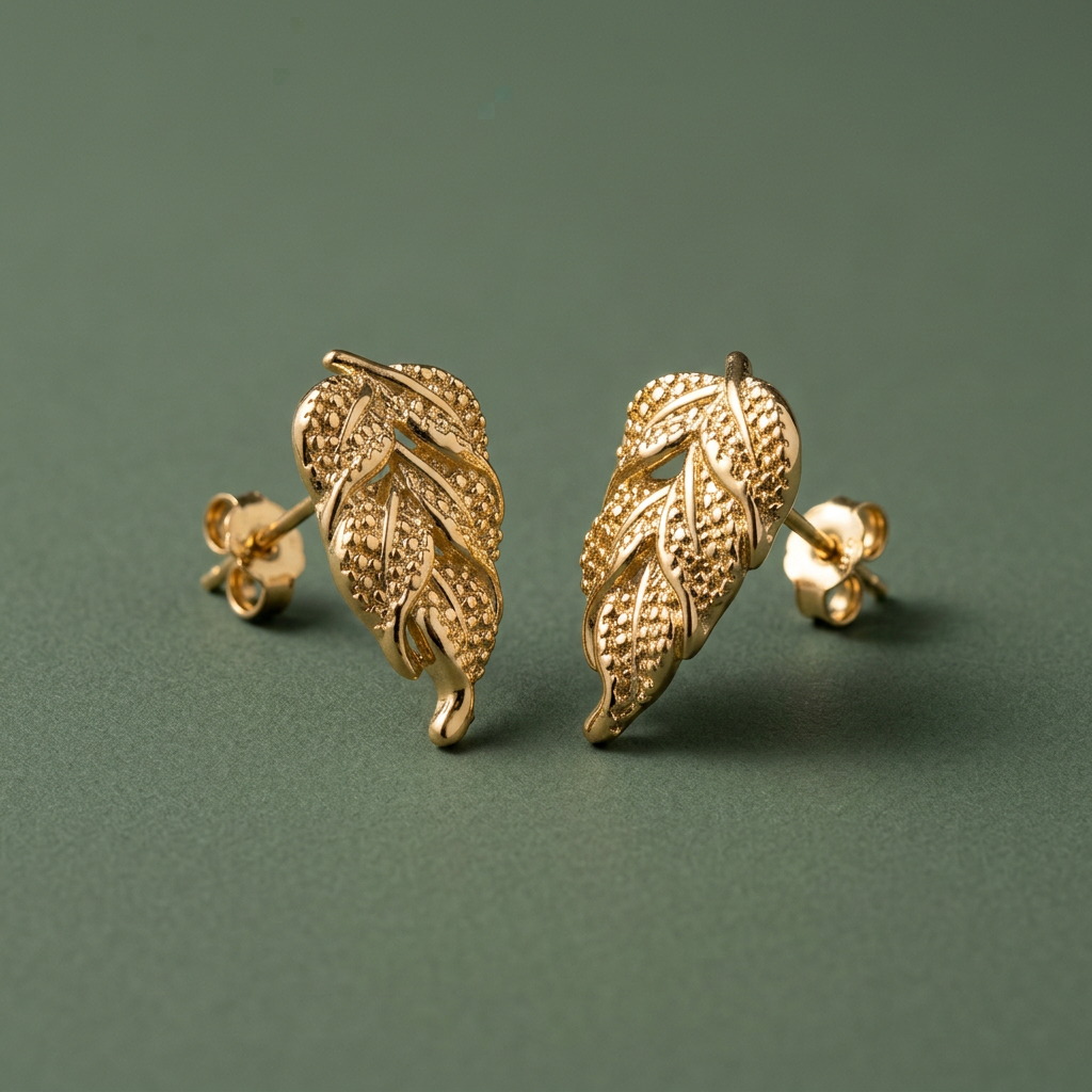 14K Gold Filled Pebbled Leaf Stud Earrings