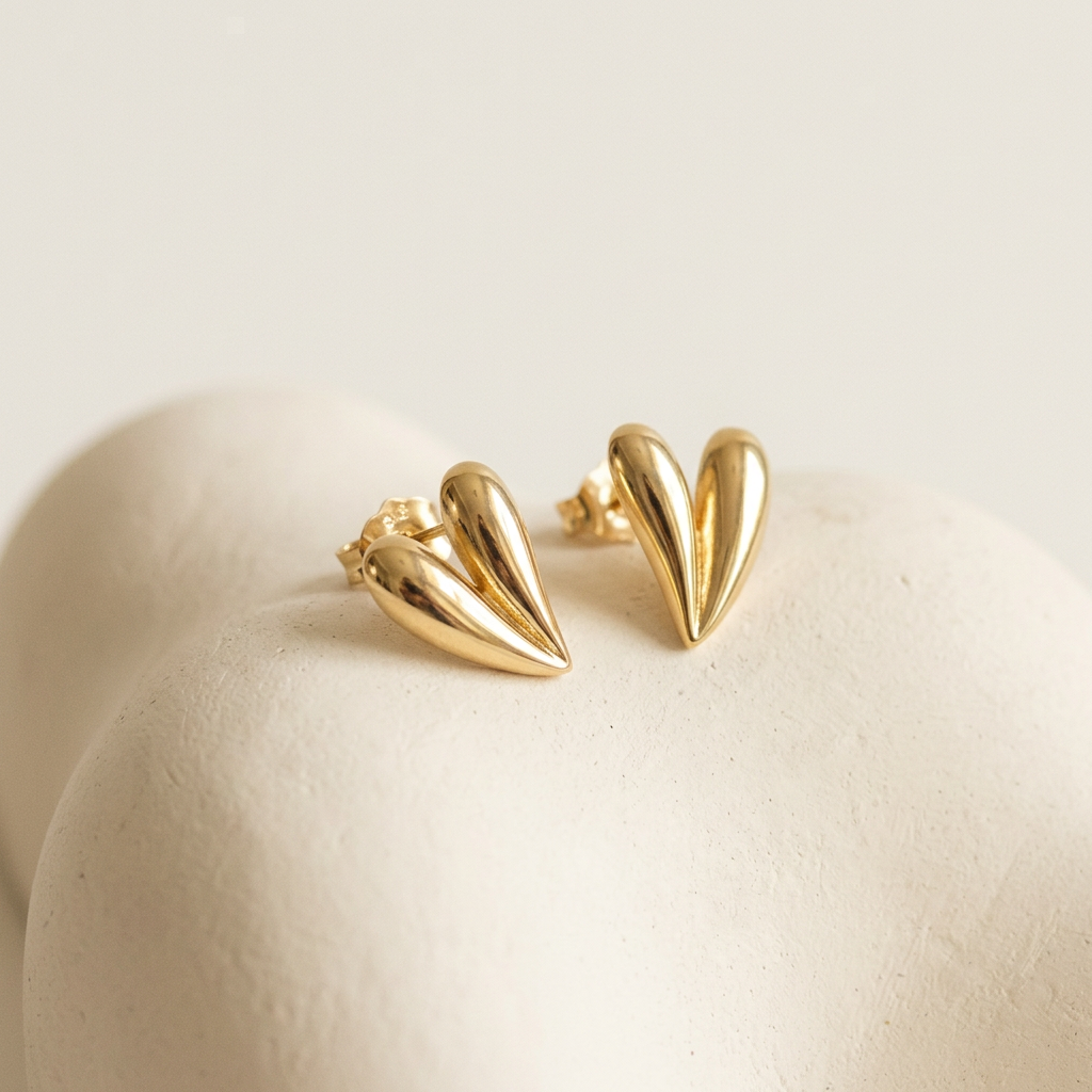14K Gold Filled Sculptural Heart Stud Earrings