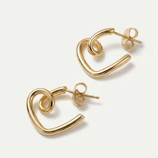 14K Gold Filled Sculptural Heart Dangle Earrings