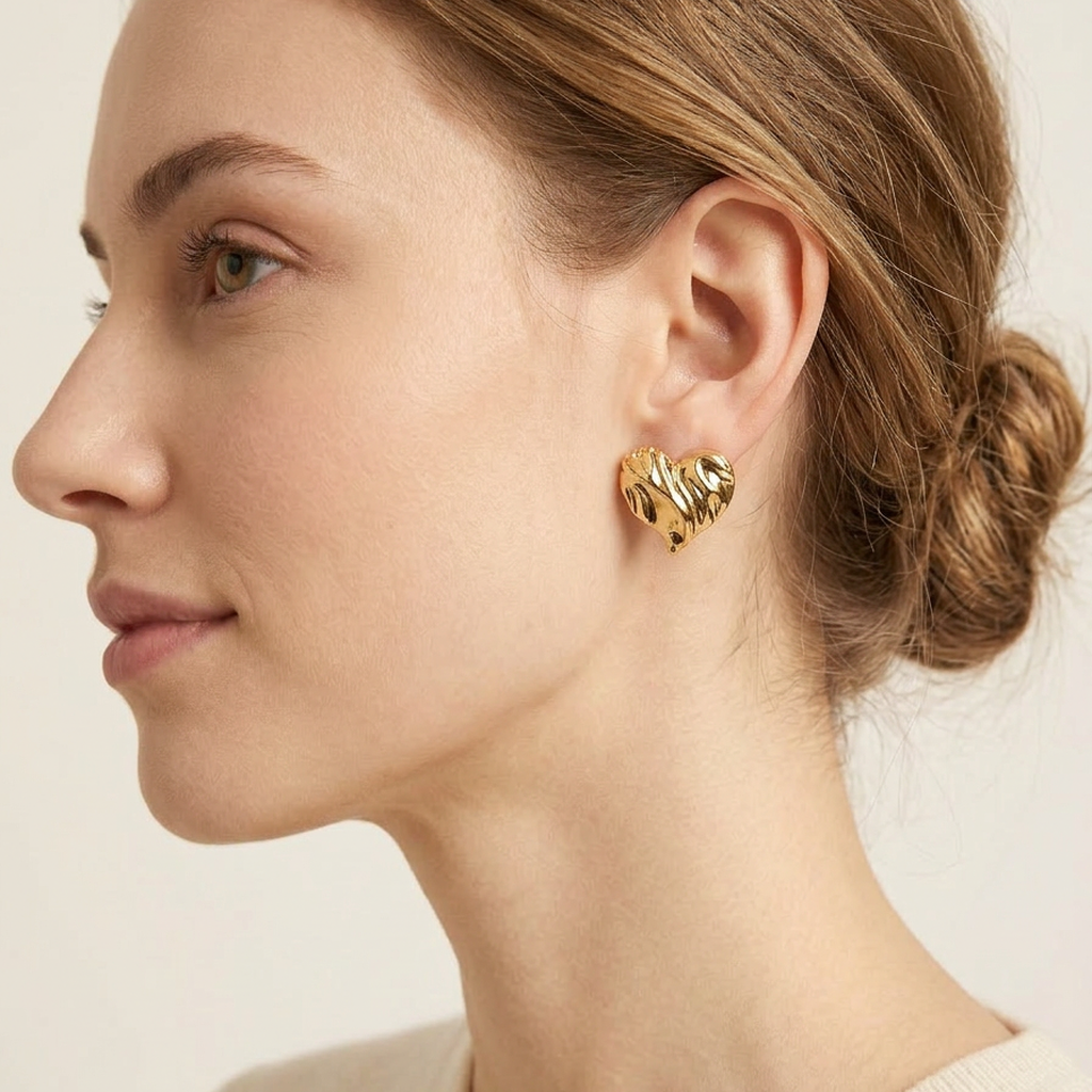 14K Gold Filled Sculptural Crumpled Heart Earrings