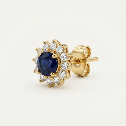 14K Gold Filled Sapphire and CZ Halo Stud Earrings