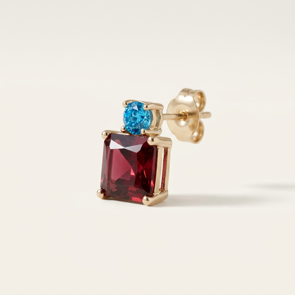 Garnet & Aquamarine Delicate 14K Gold Filled Studs