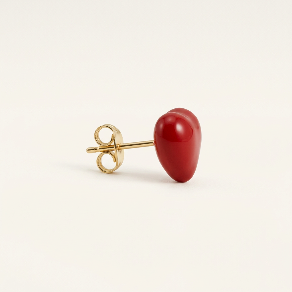 14K Gold Filled Red Enamel Heart Stud Earrings