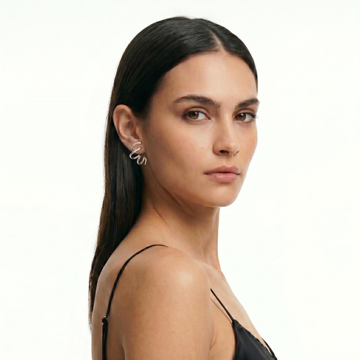 Rhodium Sculptural Swirl Earrings