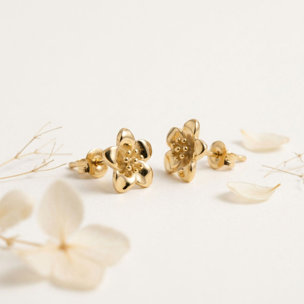 14K Gold Filled Floral Stud Earrings – Classic Bloom