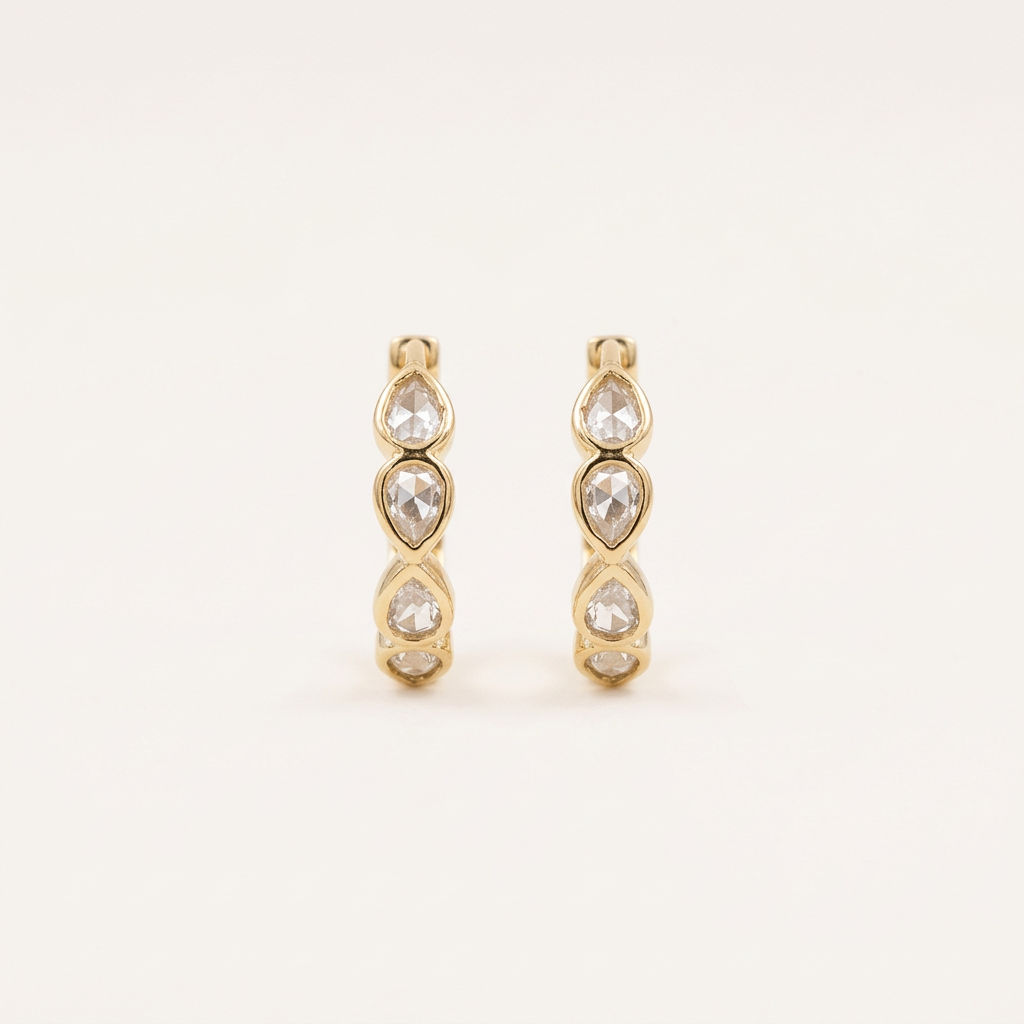 14K Gold Filled Pear Cubic Zirconia Huggie Earrings
