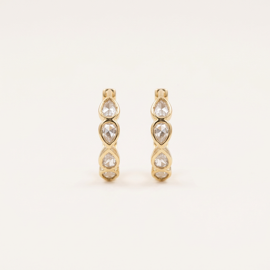 14K Gold Filled Pear Cubic Zirconia Huggie Earrings