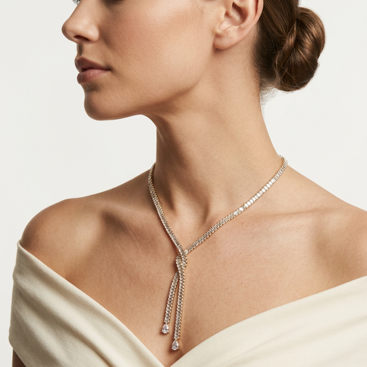 14K Gold Filled Cubic Zirconia Lariat Necklace