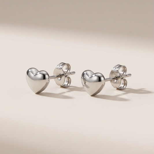 Rhodium Minimalist Heart Stud Earrings