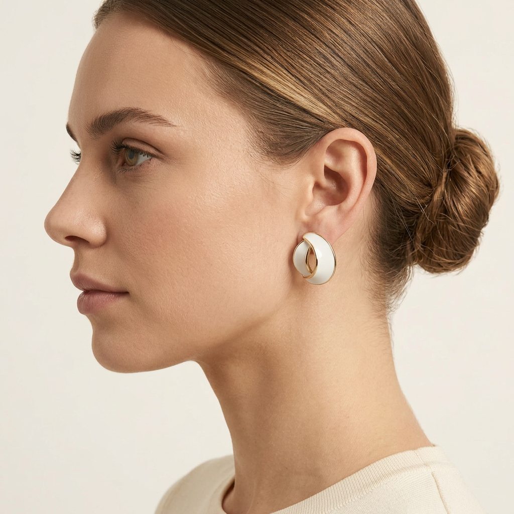 14K Gold Filled Aura Interlocking White Enamel Stud Earrings