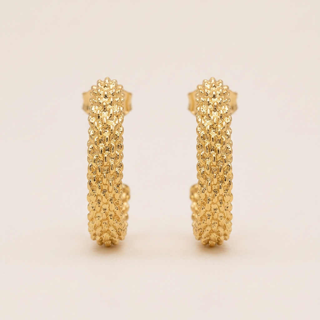 14K Gold Filled Textured C-Hoop Post Earrings