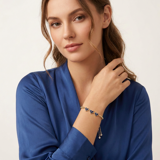 14K Gold Filled Heart Bolo Bracelet - Sapphire