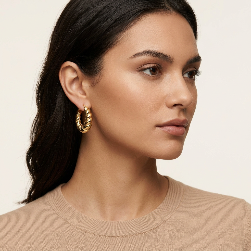 14K Gold Filled Twisted Rope Huggie Earrings