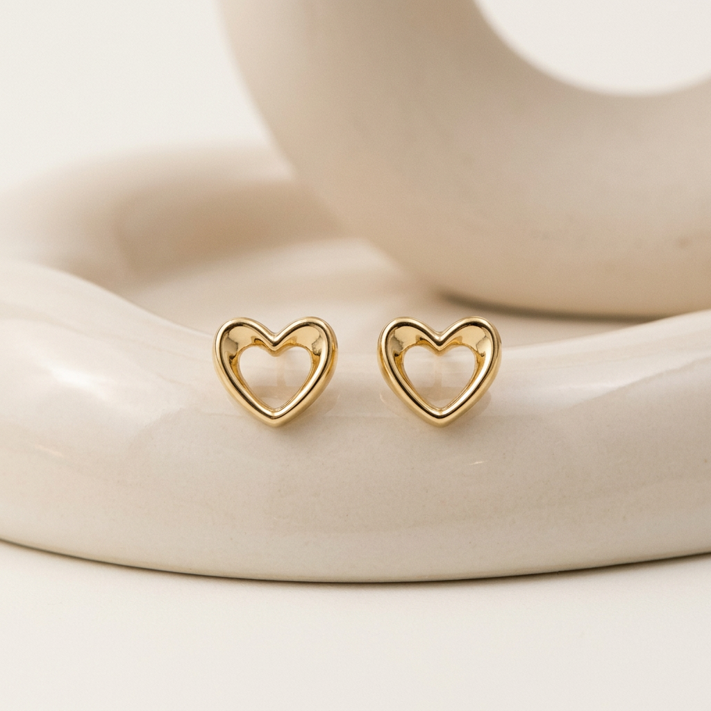 14K Gold Filled Sculptural Open Heart Stud Earrings