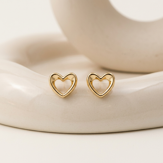 14K Gold Filled Sculptural Open Heart Stud Earrings