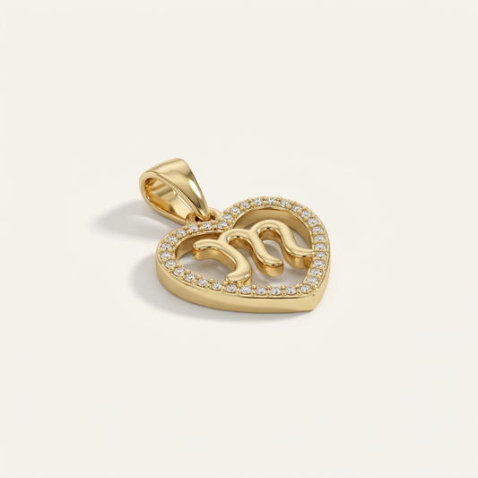 14K Gold Filled Heart Pendant w/ Script M