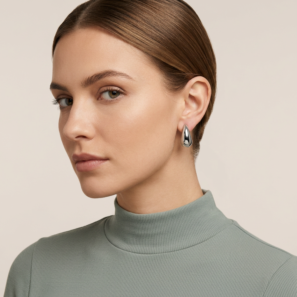 Rhodium Teardrop Stud Earrings