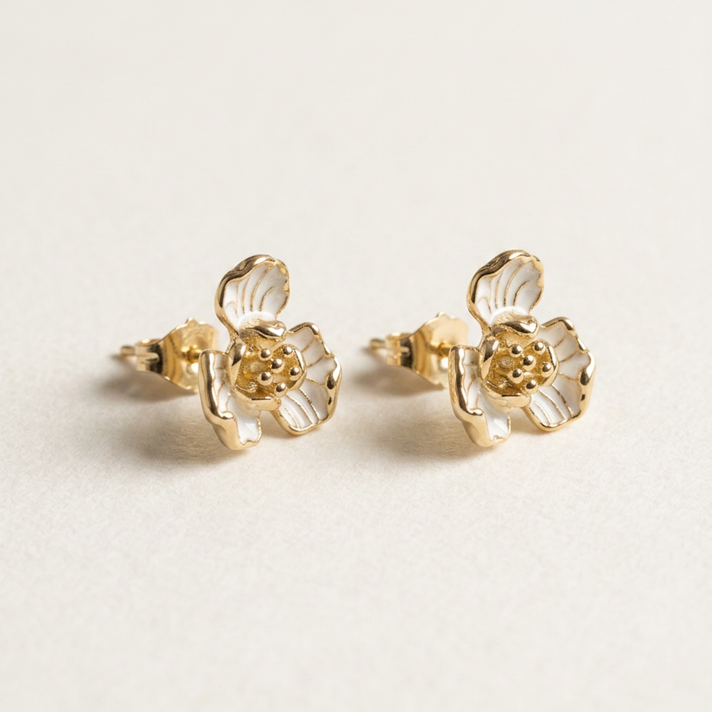 14K Gold Filled Enamel Flower Stud Earrings