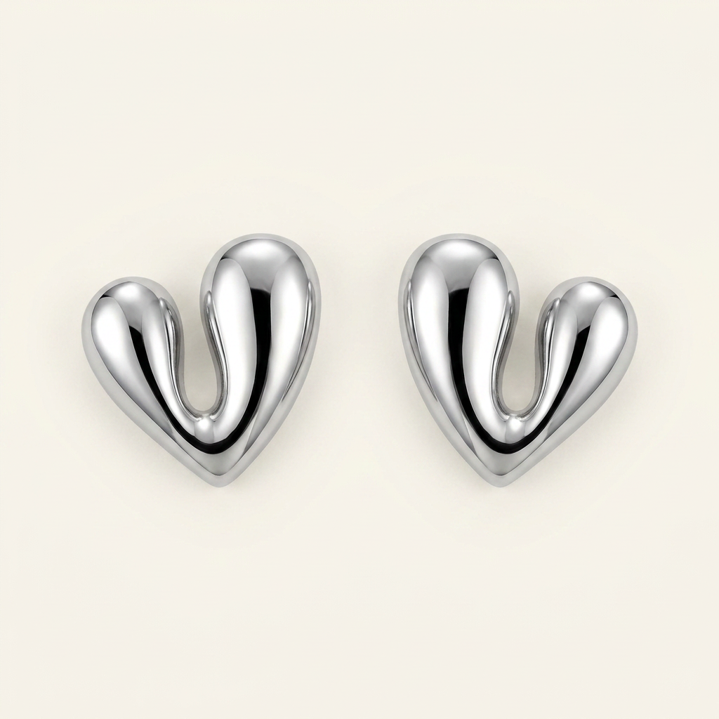 Rhodium Adore Sculptural Heart Stud Earrings