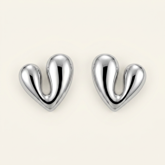 Rhodium Adore Sculptural Heart Stud Earrings
