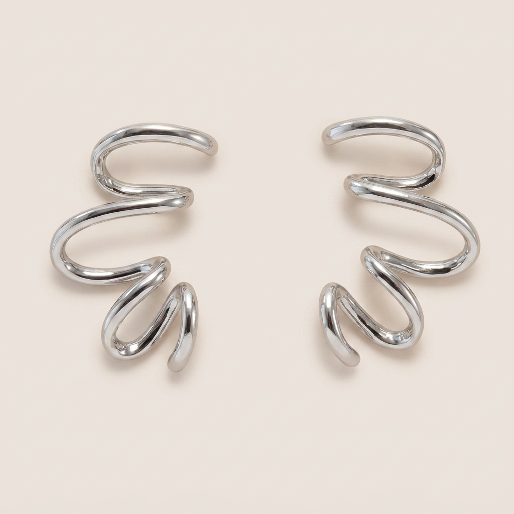 Rhodium Sculptural Swirl Earrings
