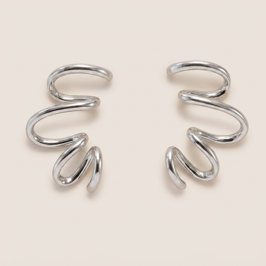 Rhodium Sculptural Swirl Earrings