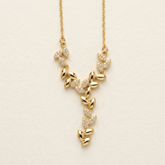 14K Gold Filled Cubic Zirconia Leaf Y-Necklace