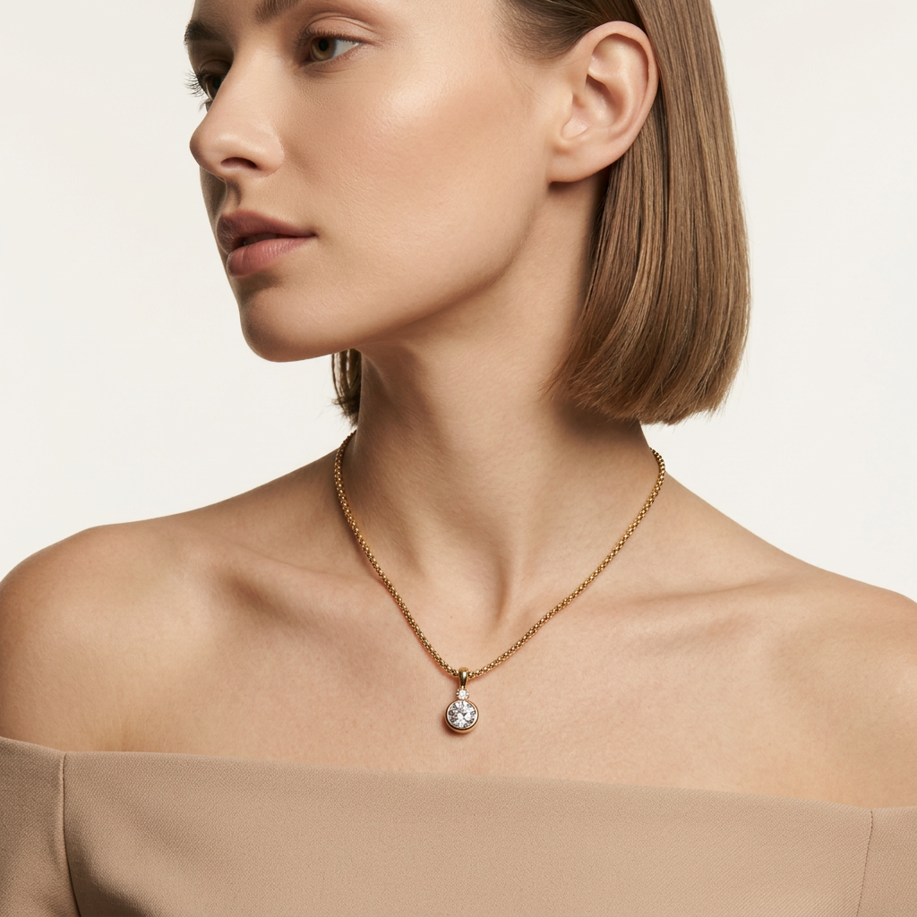 14K Gold Filled Cubic Zirconia Circular Pendant Necklace
