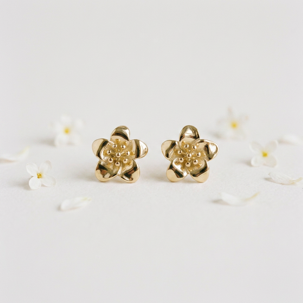 14K Gold Filled Five-Petal Flower Stud Earrings