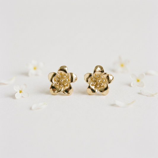 14K Gold Filled Five-Petal Flower Stud Earrings