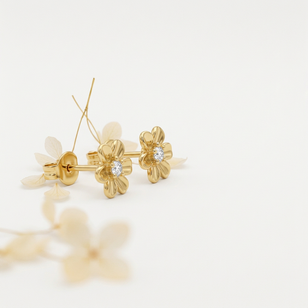 14K Gold Filled Floral Stud Earrings with Cubic Zirconia