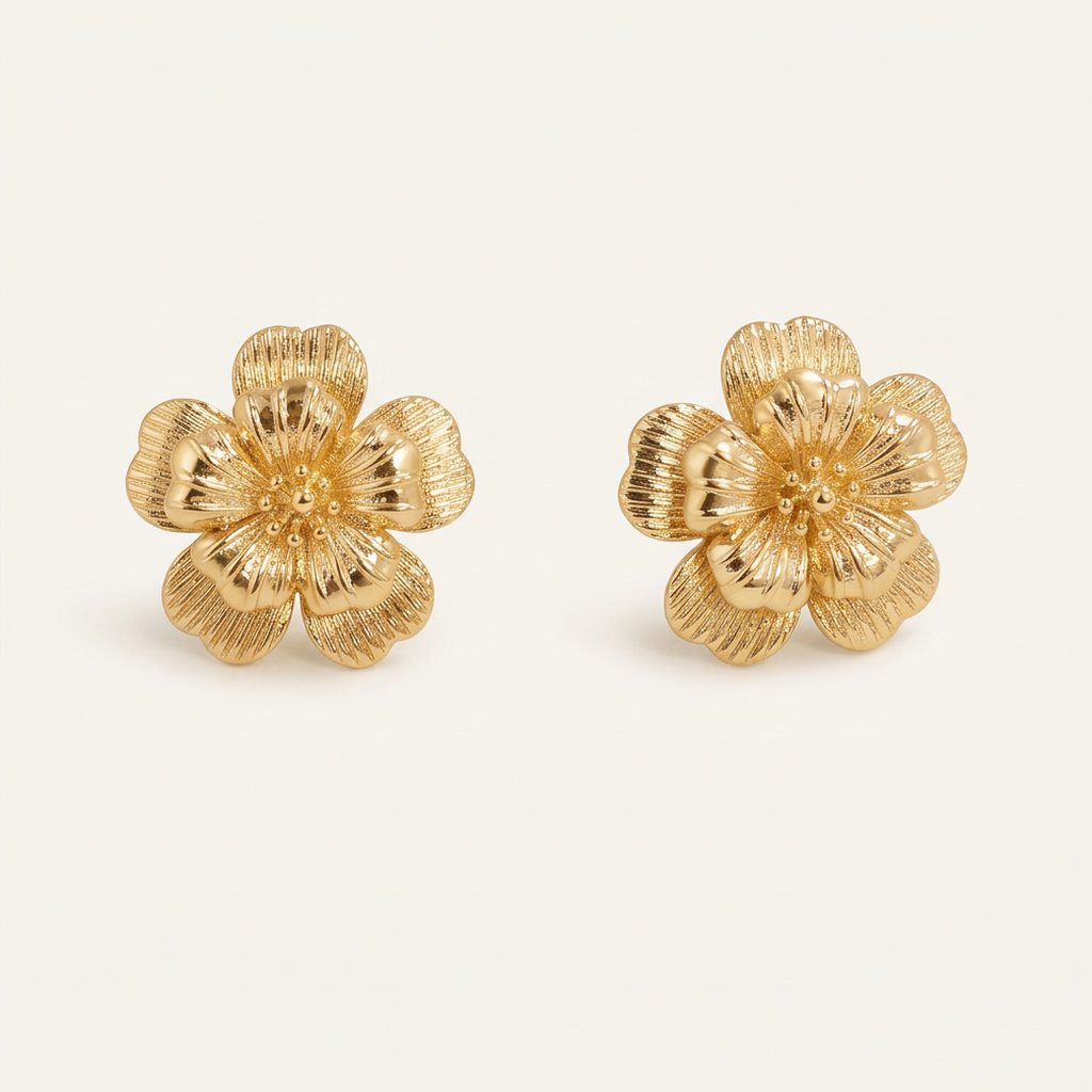 14K Gold Filled Sculptural Flower Stud Earrings