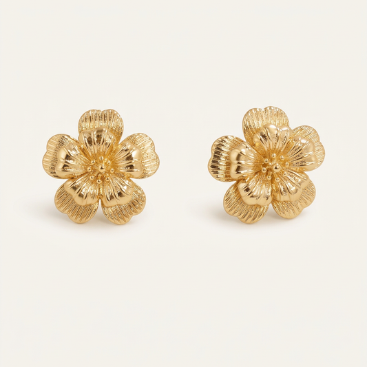 14K Gold Filled Sculptural Flower Stud Earrings
