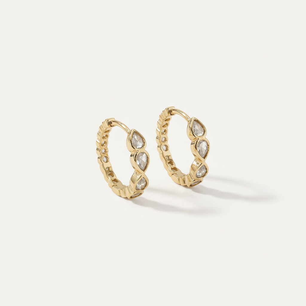 14K Gold Filled Pear Cubic Zirconia Huggie Earrings