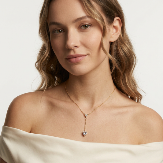 14K Gold Filled Double Heart Drop Necklace