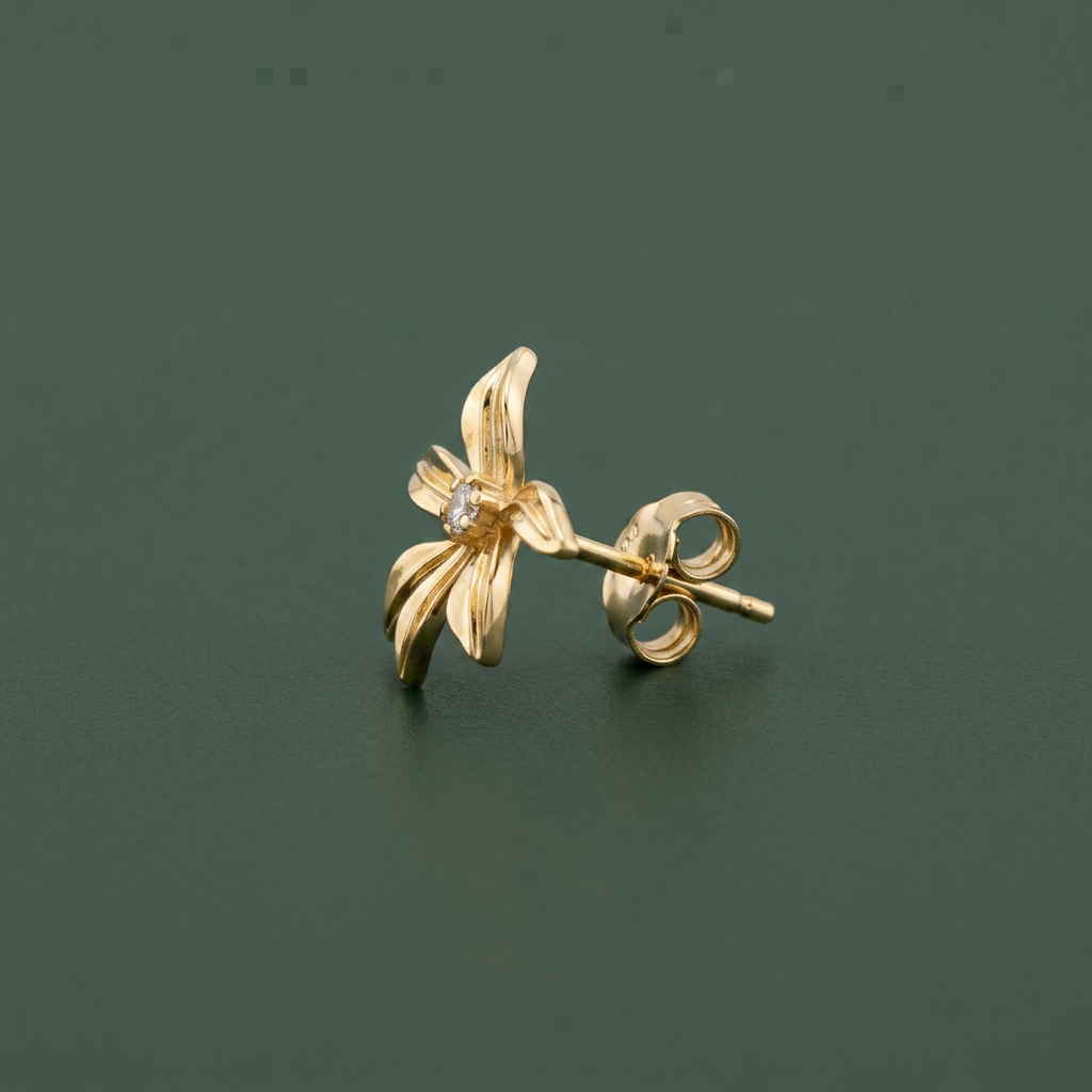 14K Gold Filled Sculptural Flower Stud Earrings w/ CZ