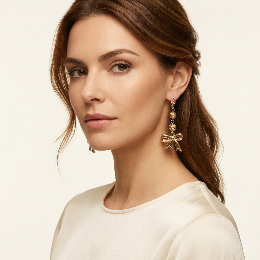14K Gold Filled Bow and Filigree Dangle Earrings