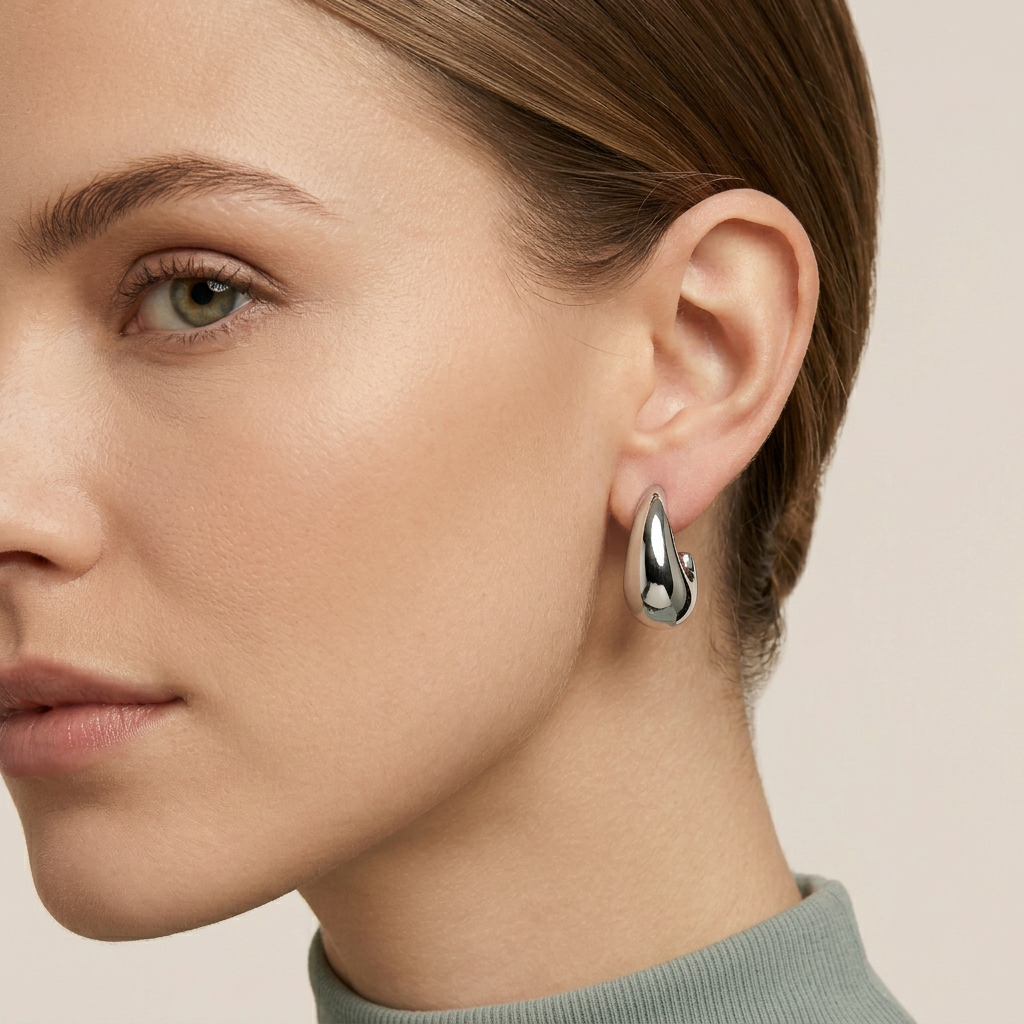 Rhodium Teardrop Stud Earrings