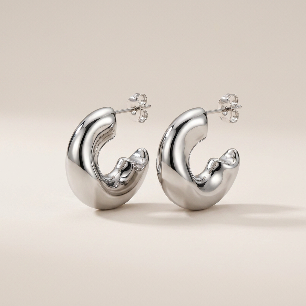 Rhodium Sculptural Dome Stud Earrings