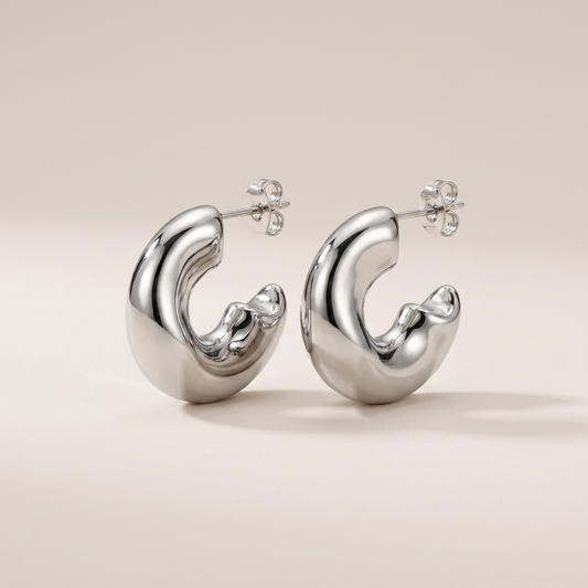 Rhodium Sculptural Dome Stud Earrings