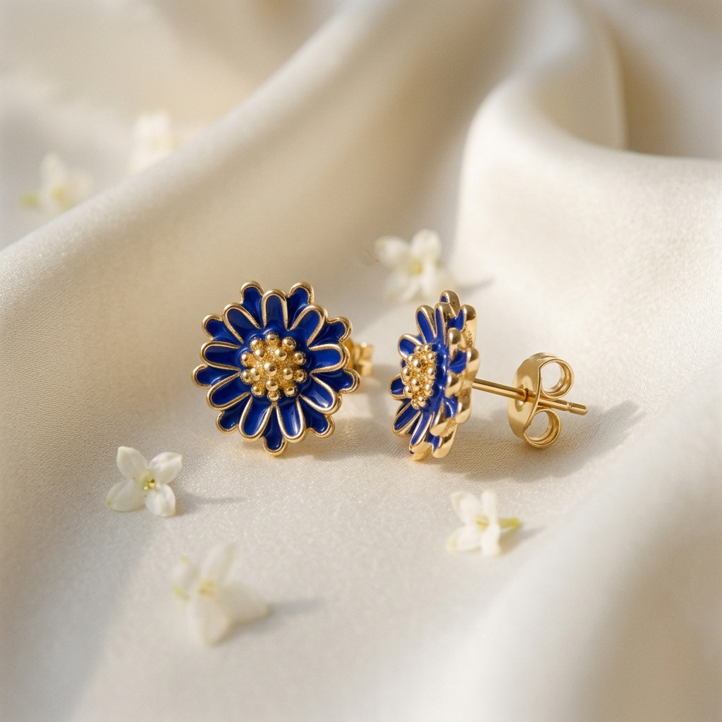 14K Gold Filled Blue Enamel Floral Stud Earrings – Mini Bloo