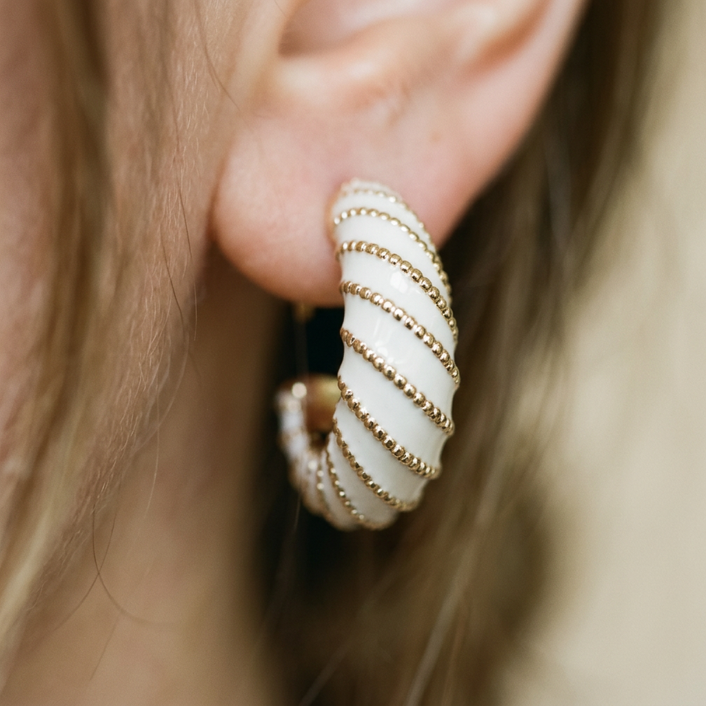 14K Gold Filled Beaded White Enamel Earrings