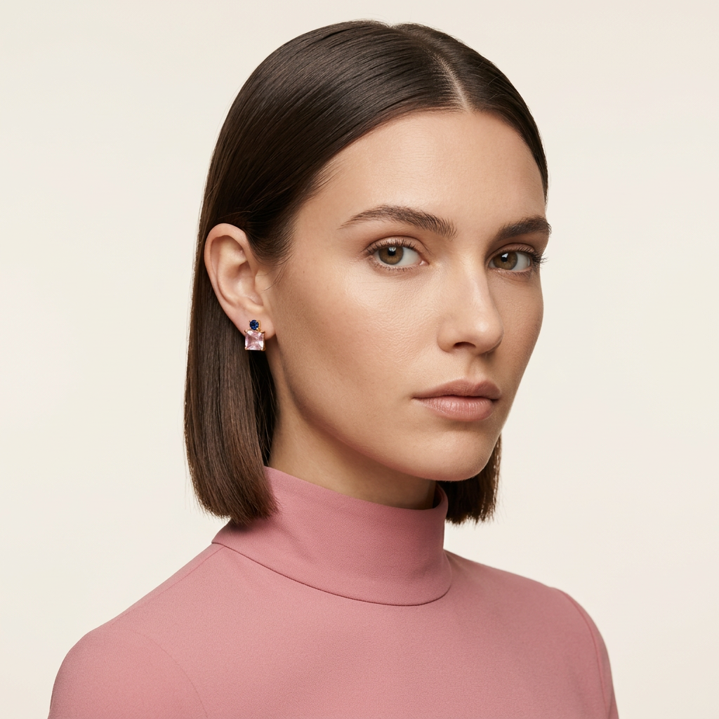 14K Gold Filled Pink Twilight & Rose Stud Earrings