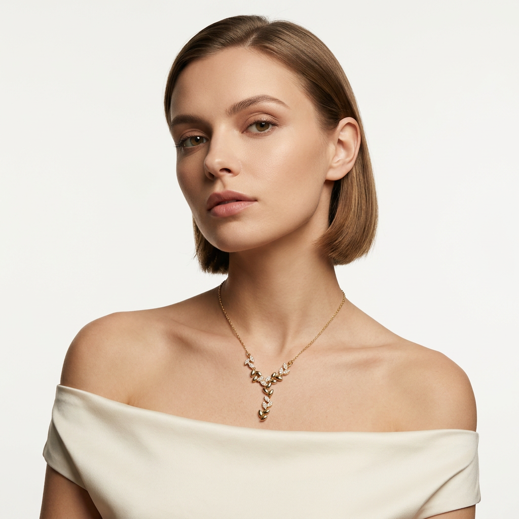 14K Gold Filled Cubic Zirconia Leaf Y-Necklace